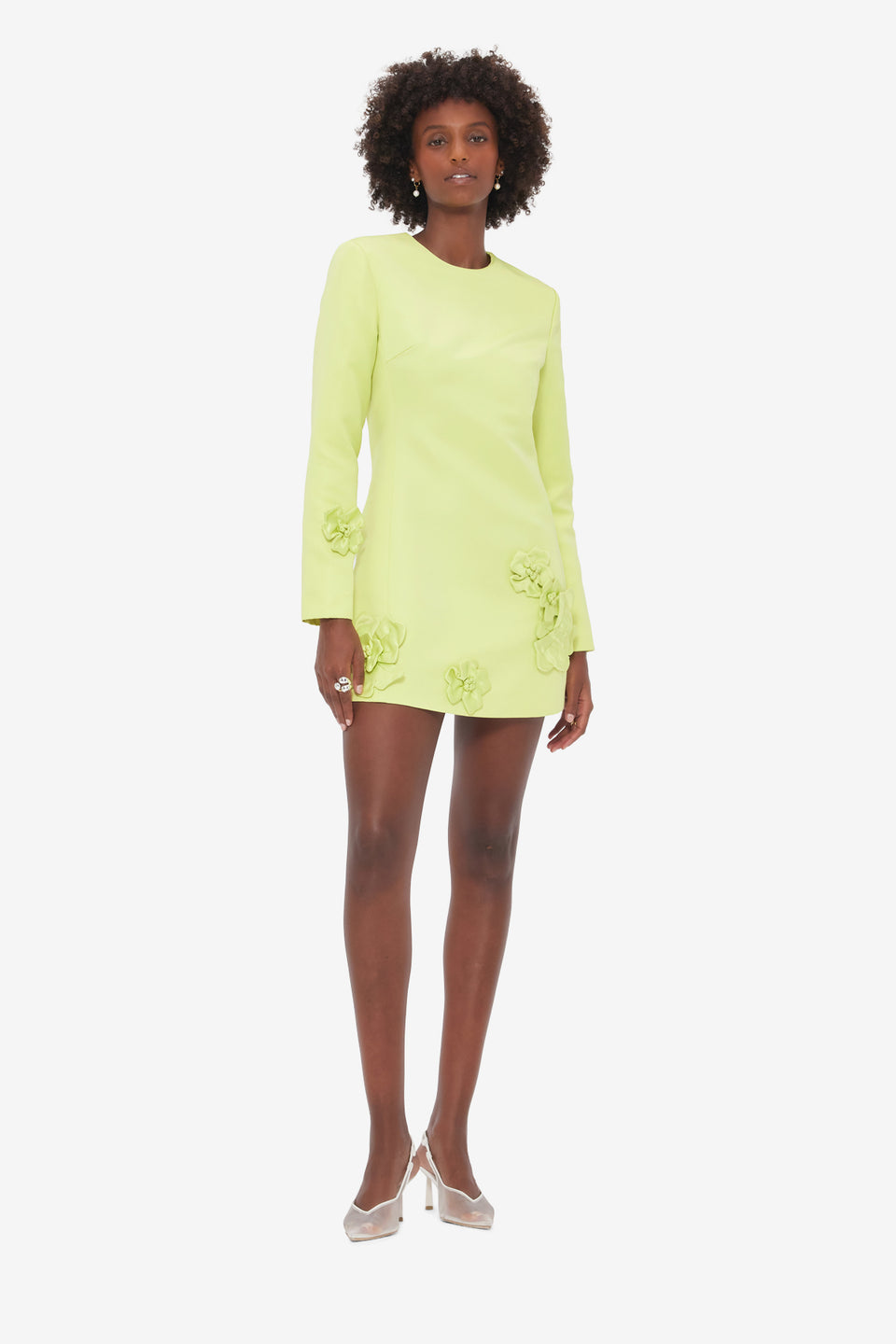 Aliza Long Sleeve Petal Mini Dress - Chartreuse