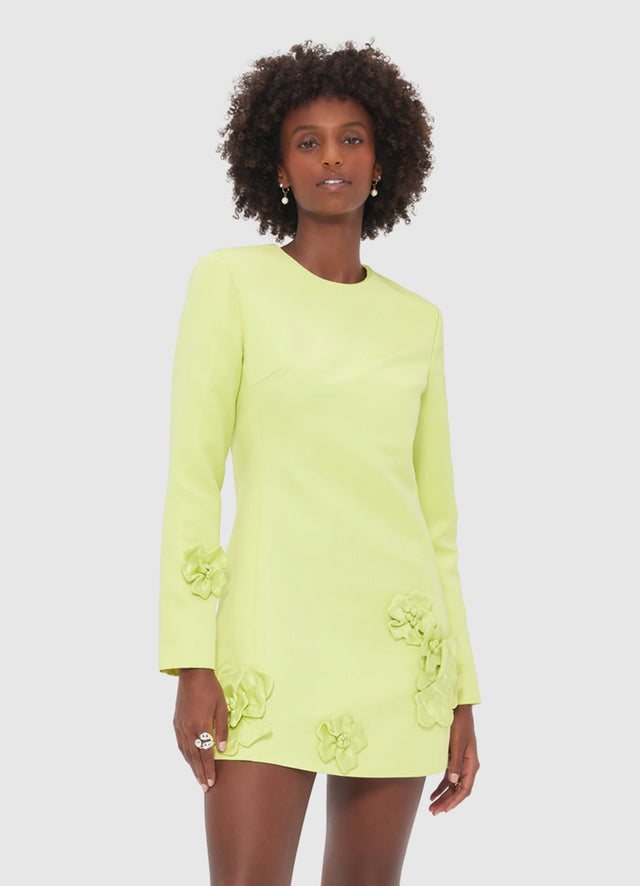 Exclusive LEO LIN Aliza Long Sleeve Petal Mini Dress - Chartreuse