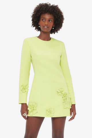 Aliza Long Sleeve Petal Mini Dress - Chartreuse