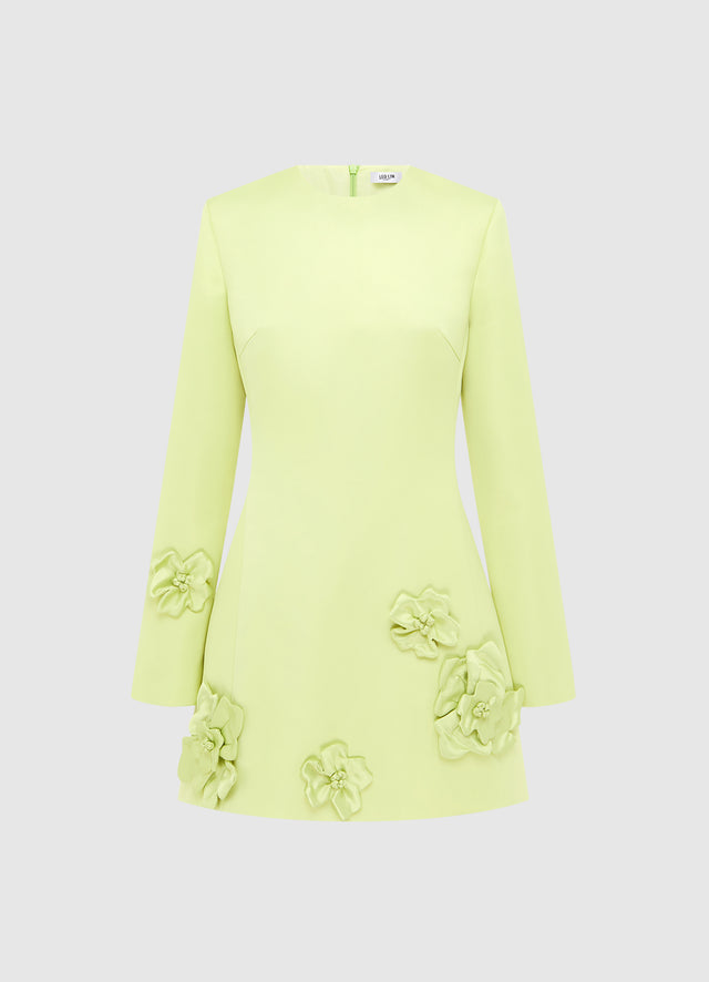 Exclusive LEO LIN Aliza Long Sleeve Petal Mini Dress - Chartreuse