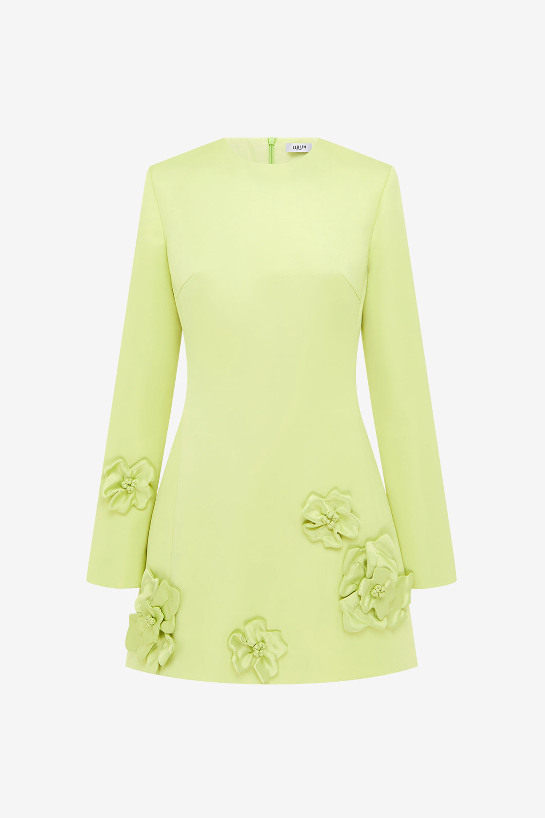 Exclusive LEO LIN Aliza Long Sleeve Petal Mini Dress - Chartreuse