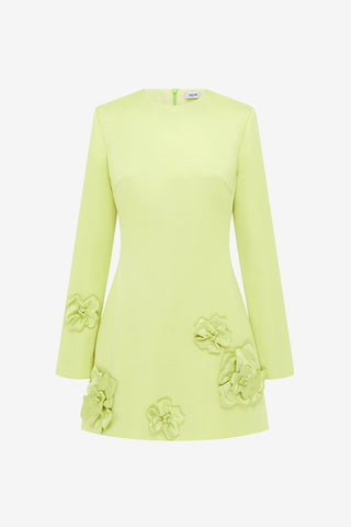 Exclusive LEO LIN Aliza Long Sleeve Petal Mini Dress - Chartreuse