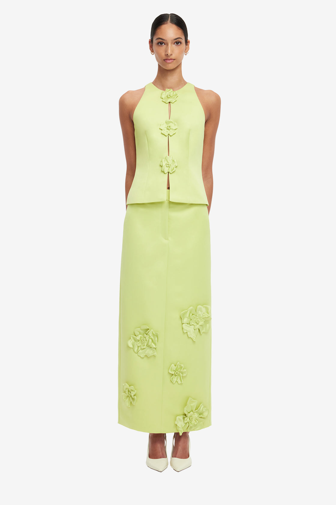 Olivia Petal Maxi Skirt - Chartreuse