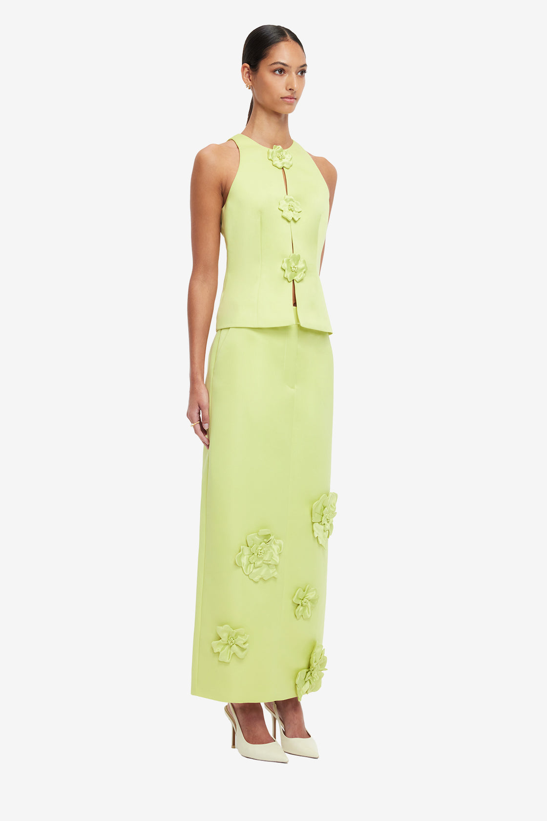 Olivia Petal Maxi Skirt - Chartreuse