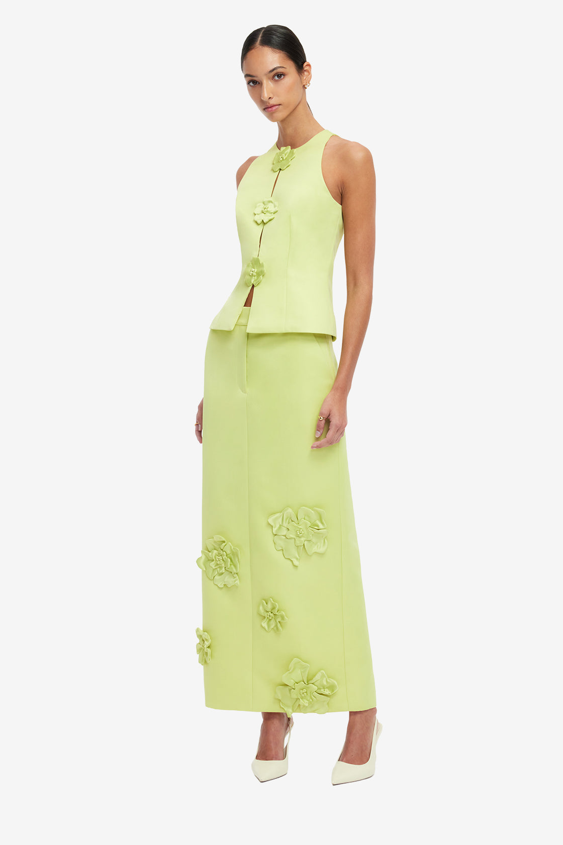 Olivia Petal Maxi Skirt - Chartreuse