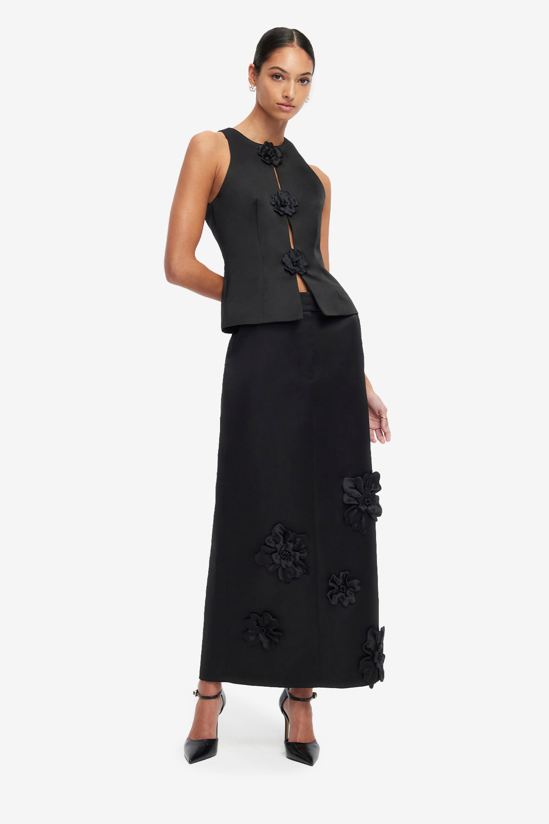 Olivia Petal Maxi Skirt - Ebony