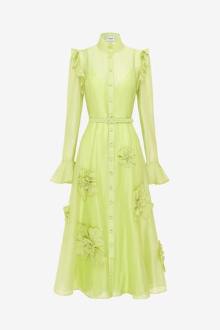 Exclusive LEO LIN Katrina Petal Butterfly Sleeve Midi Dress - Chartreuse
