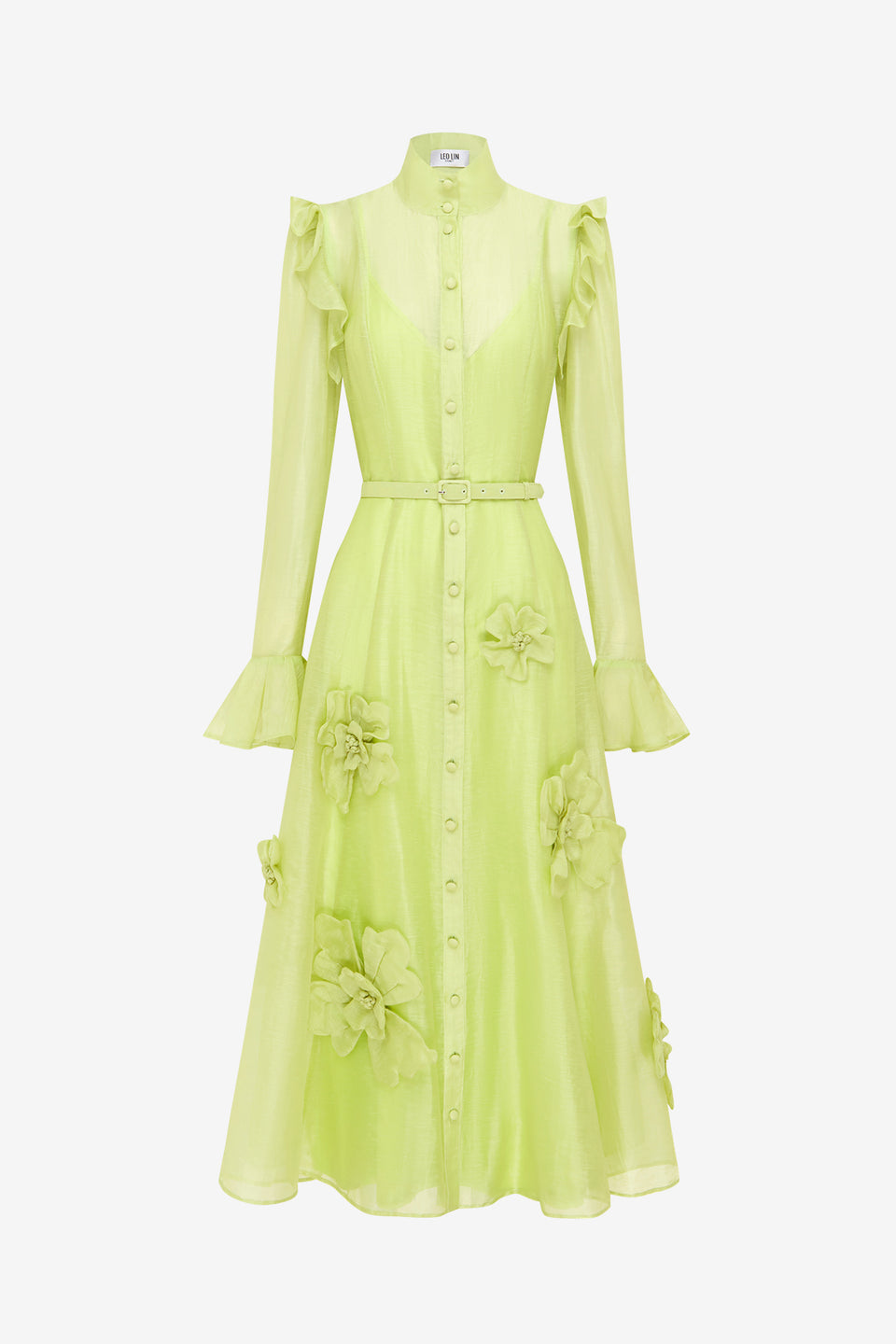 Exclusive LEO LIN Katrina Petal Butterfly Sleeve Midi Dress - Chartreuse