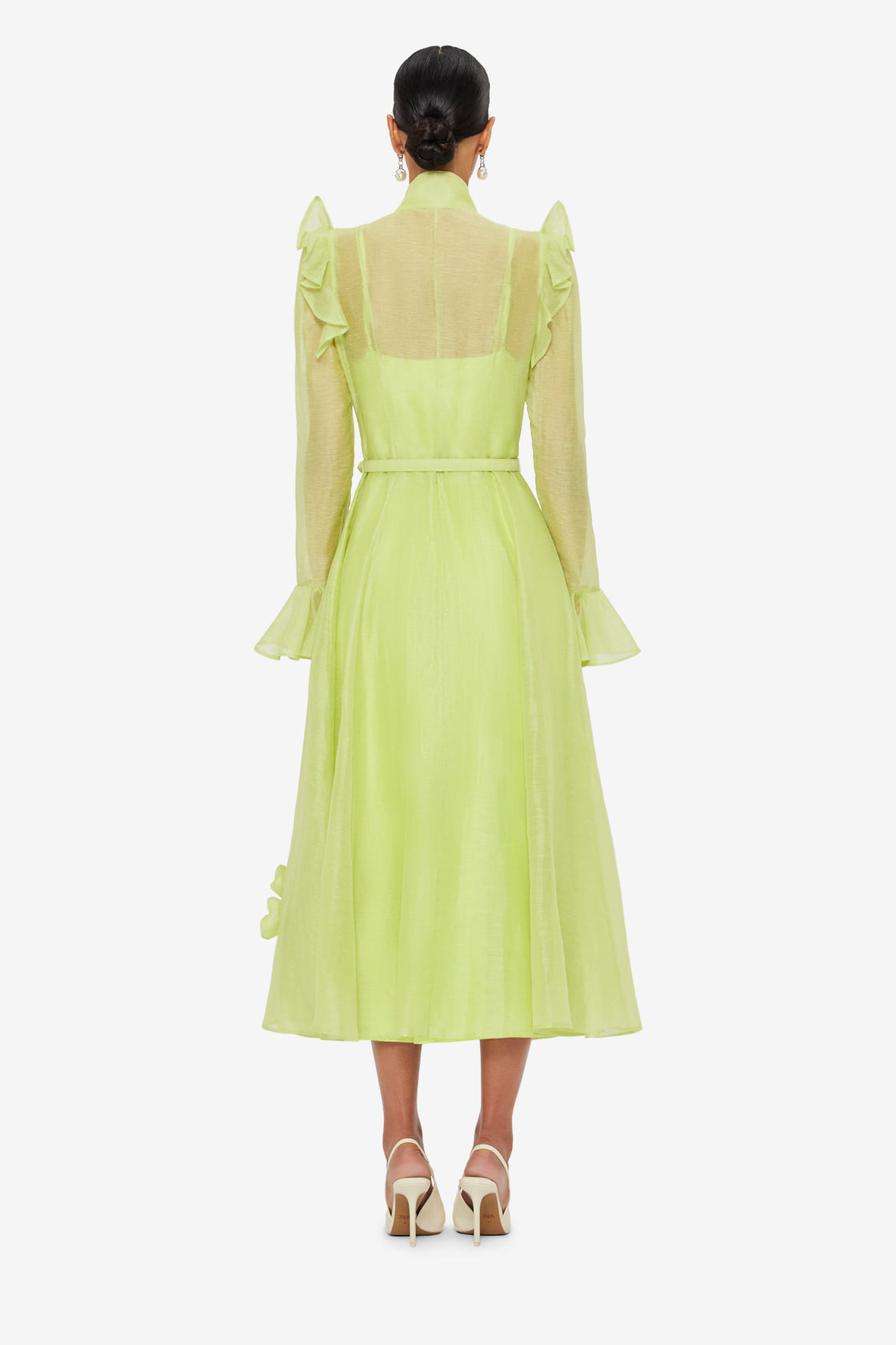 Katrina Petal Butterfly Sleeve Midi Dress - Chartreuse