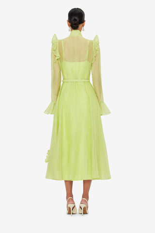 Katrina Petal Butterfly Sleeve Midi Dress - Chartreuse
