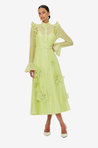 Katrina Petal Butterfly Sleeve Midi Dress - Chartreuse