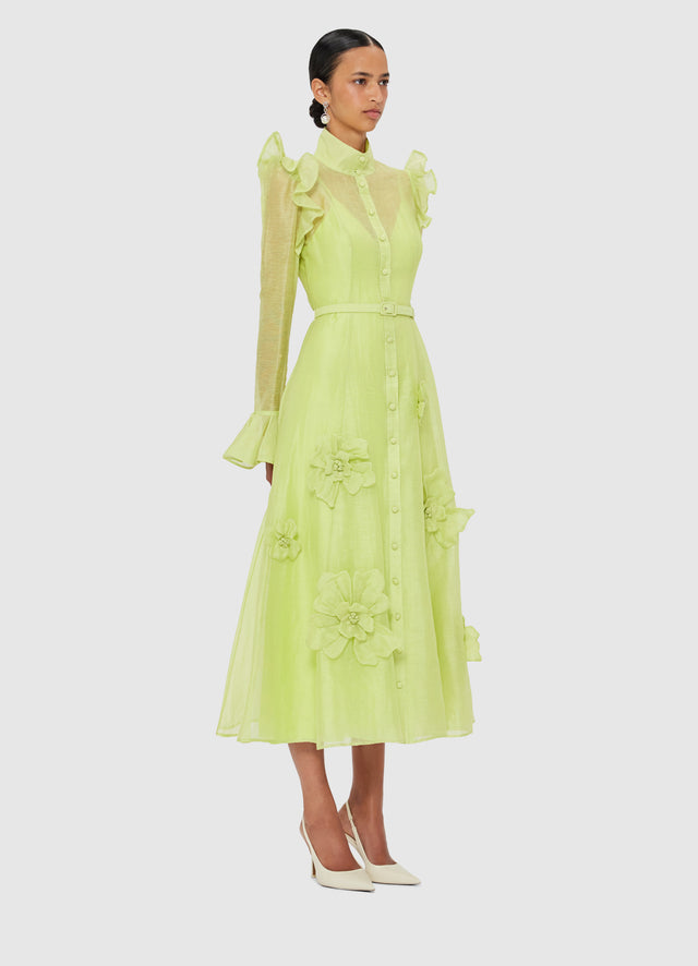 Exclusive LEO LIN Katrina Petal Butterfly Sleeve Midi Dress - Chartreuse