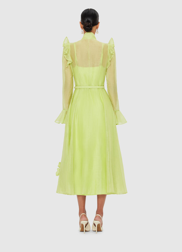 Exclusive LEO LIN Katrina Petal Butterfly Sleeve Midi Dress - Chartreuse
