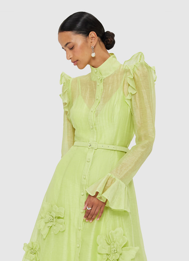Exclusive LEO LIN Katrina Petal Butterfly Sleeve Midi Dress - Chartreuse