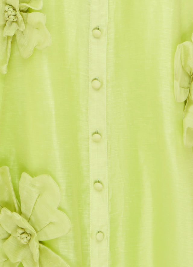 Exclusive LEO LIN Katrina Petal Butterfly Sleeve Midi Dress - Chartreuse