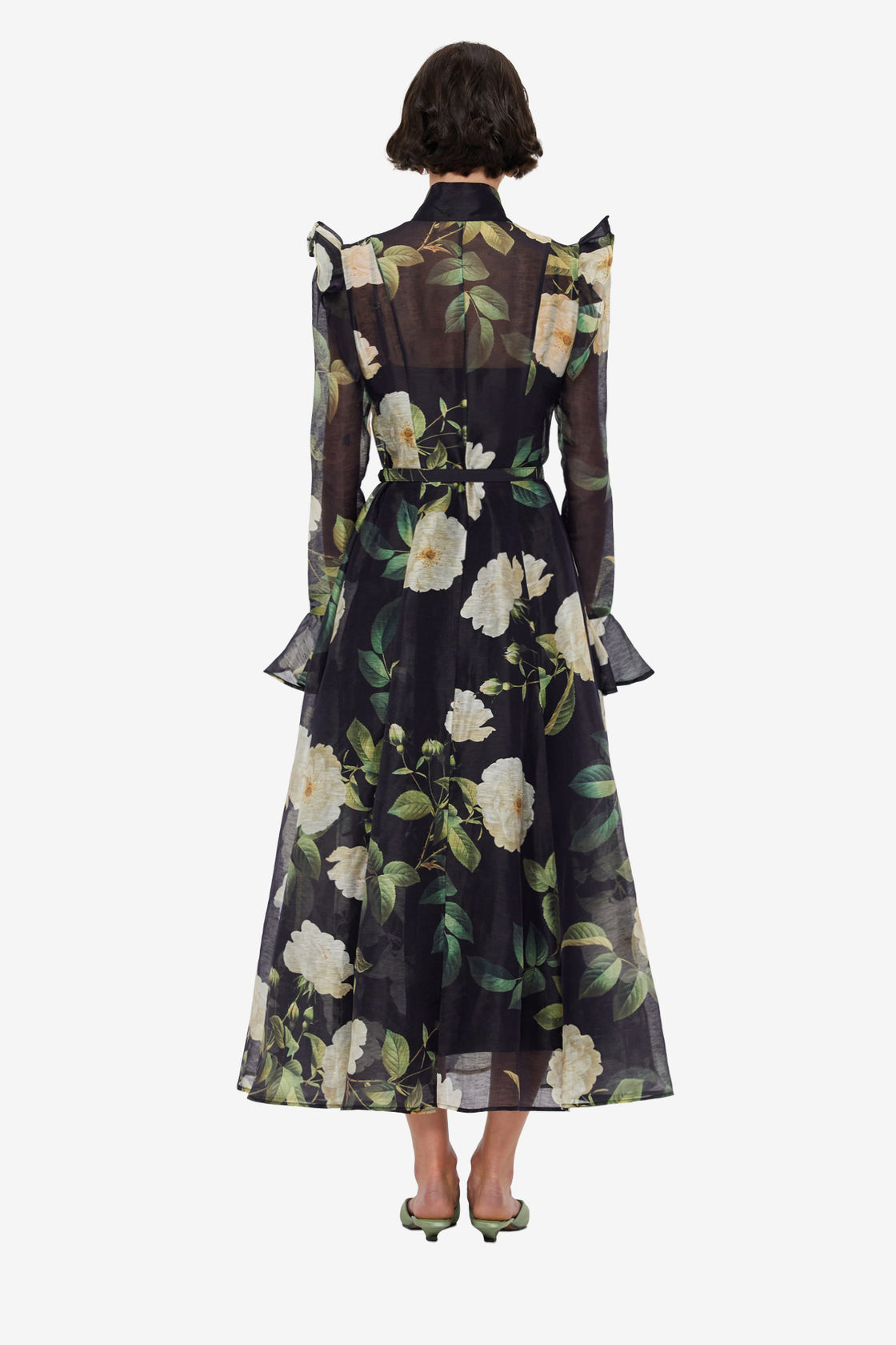 Katrina Butterfly Sleeve Midi Dress - White Rose Print