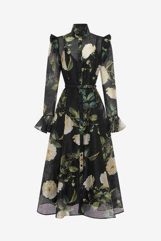 Exclusive LEO LIN Katrina Butterfly Sleeve Midi Dress - White Rose Print