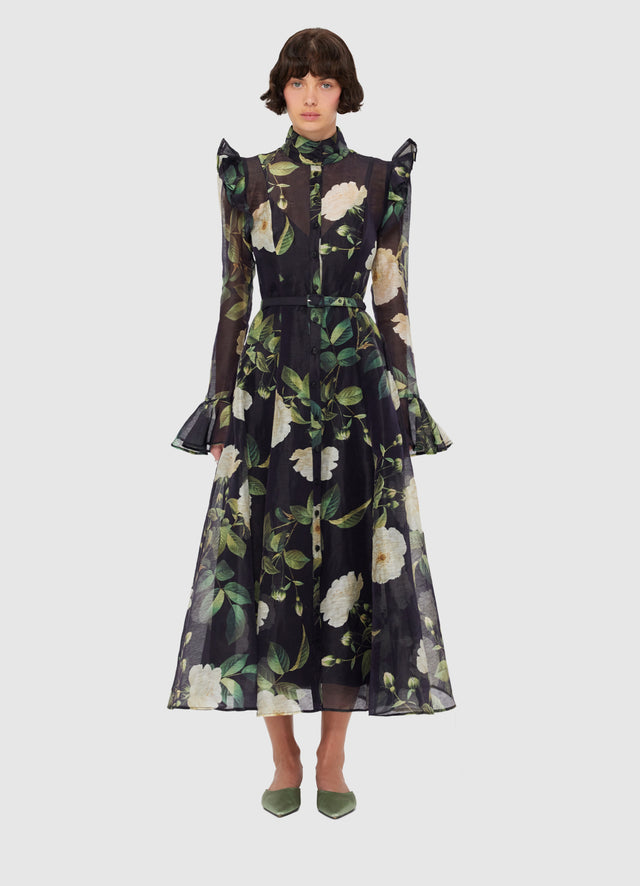 Exclusive LEO LIN Katrina Butterfly Sleeve Midi Dress - White Rose Print
