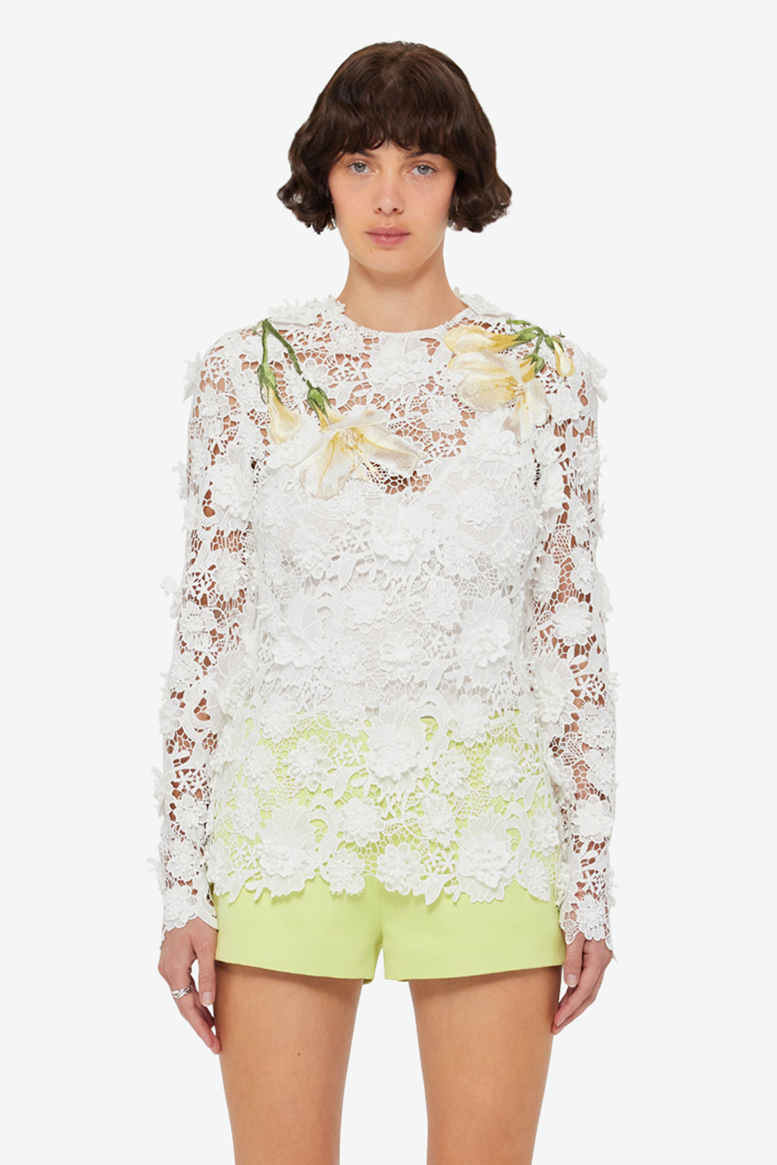 Luna Embroidered Lace Top - Snow
