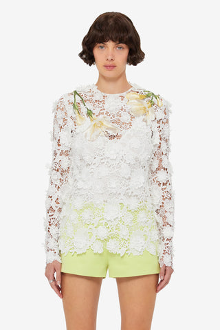 Luna Embroidered Lace Top - Snow