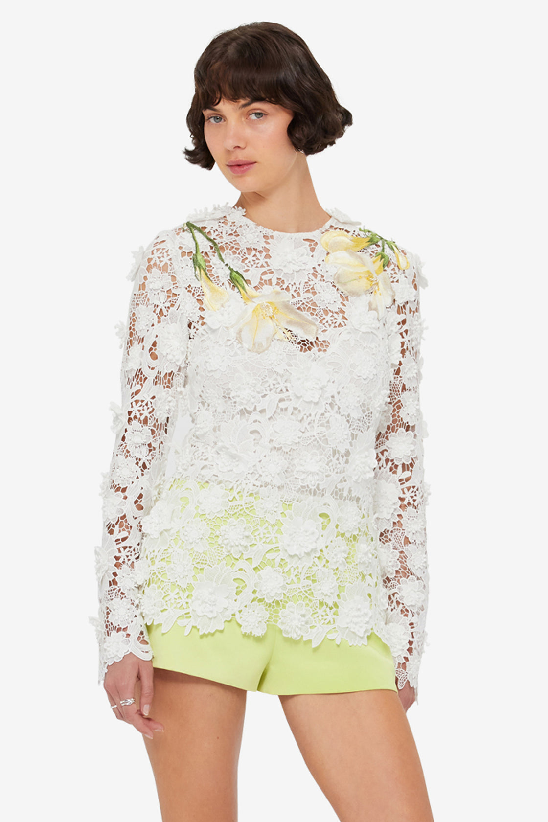 Luna Embroidered Lace Top - Snow