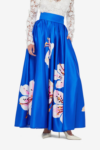 Valerie Maxi Skirt - Lily Print in Cobalt