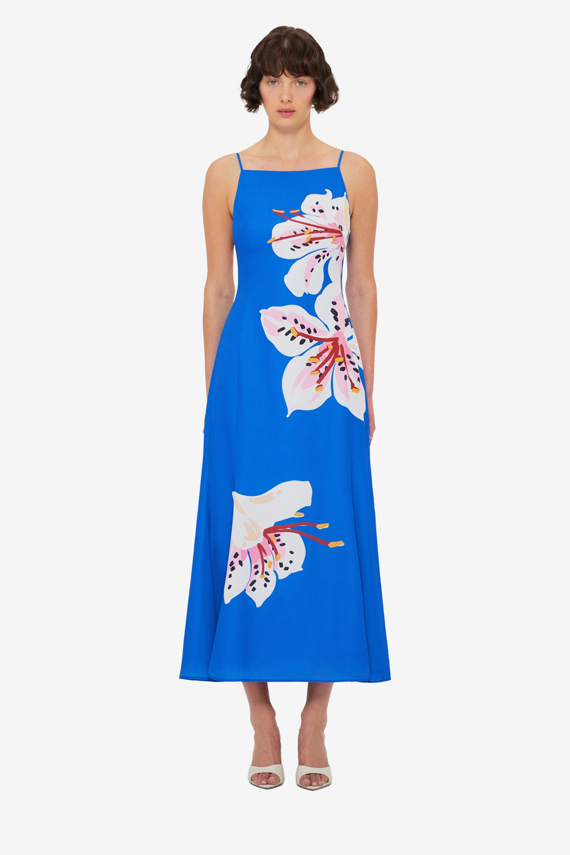 Regina Midi Dress - Lily Print in Cobalt