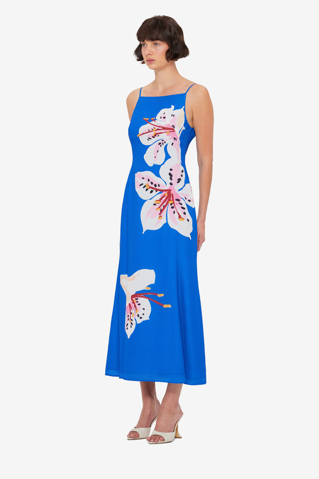 Regina Midi Dress - Lily Print in Cobalt