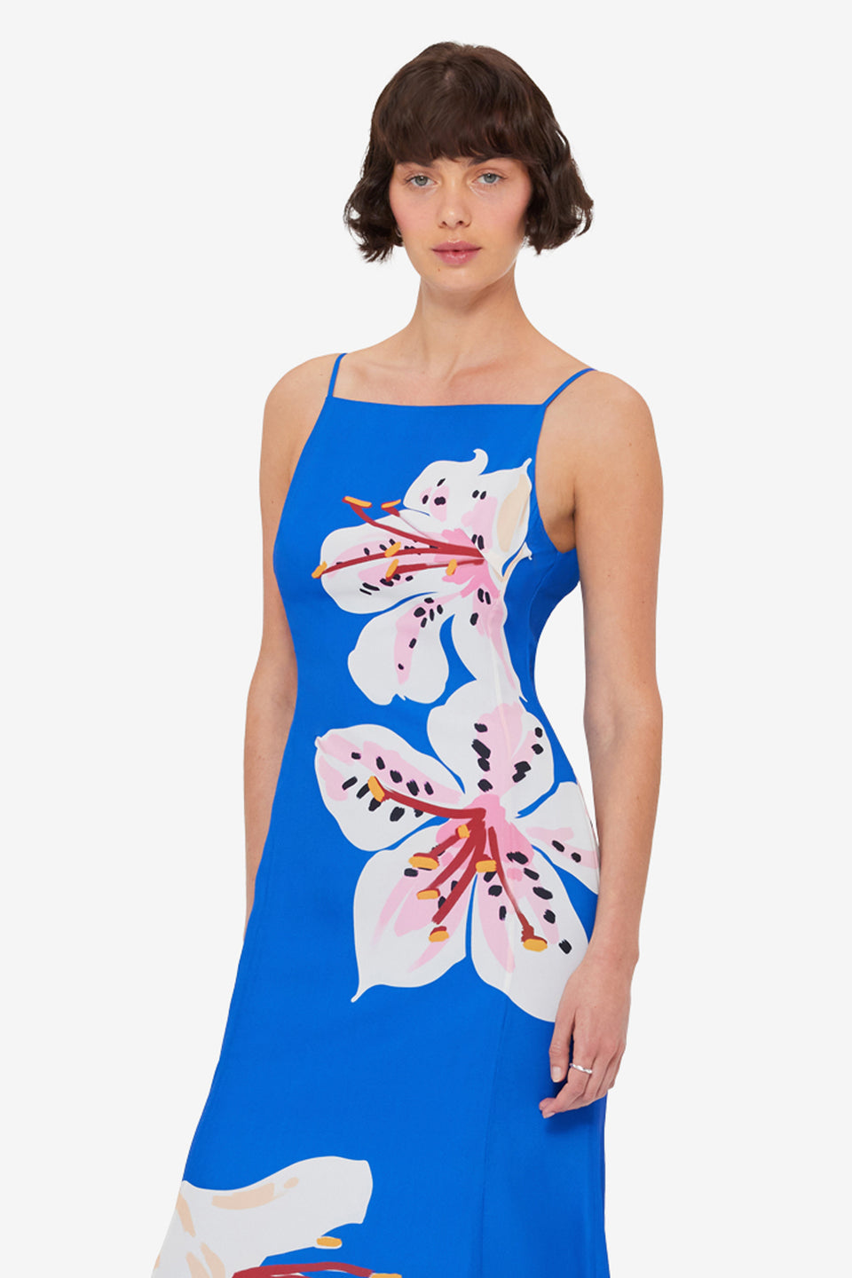 Regina Midi Dress - Lily Print in Cobalt