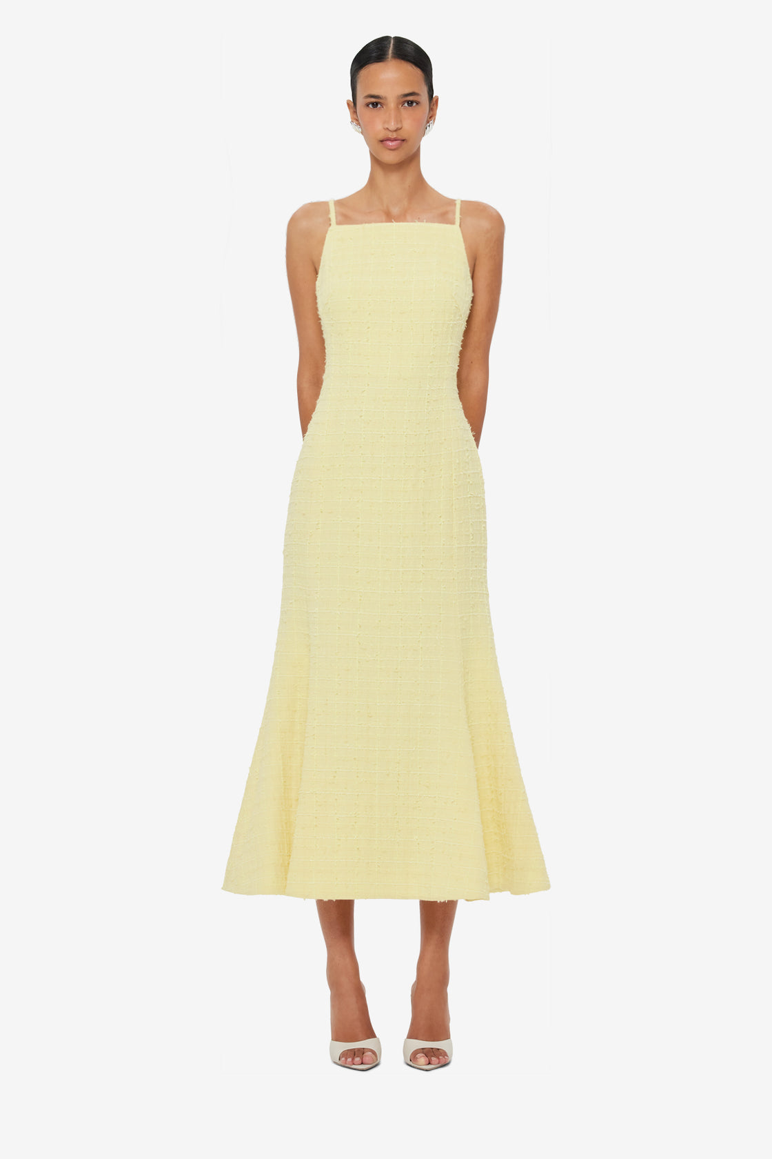 Regina Tweed Midi Dress - Sorbet Yellow