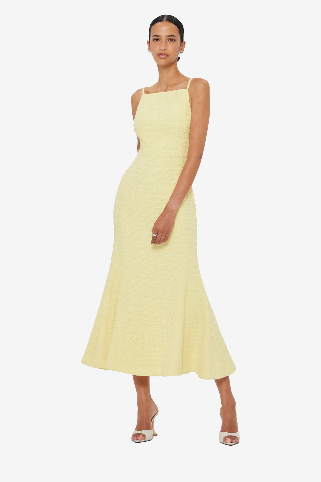 Regina Tweed Midi Dress - Sorbet Yellow