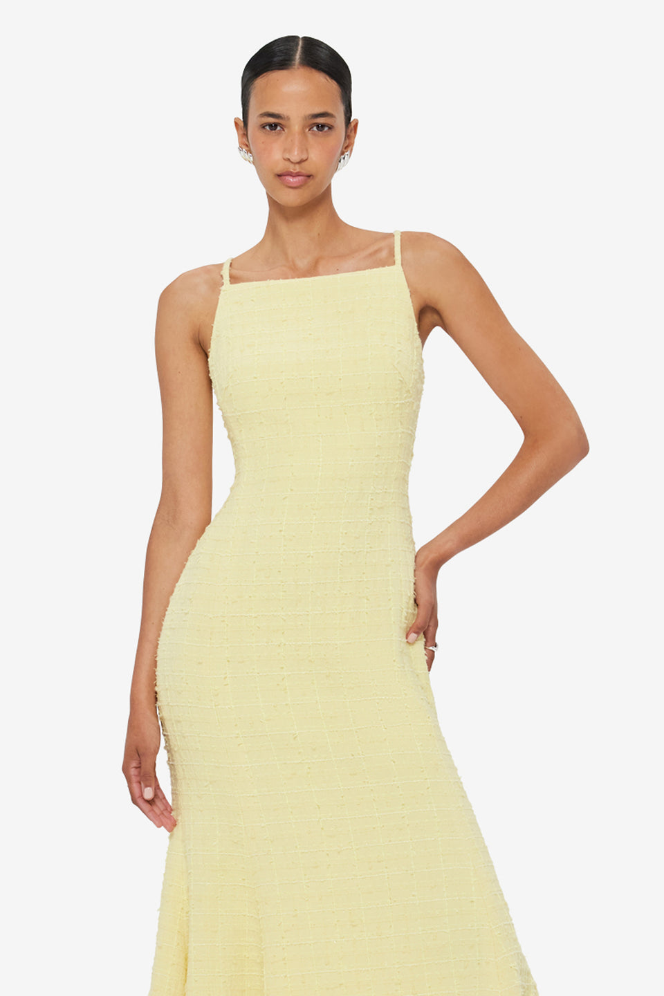 Regina Tweed Midi Dress - Sorbet Yellow