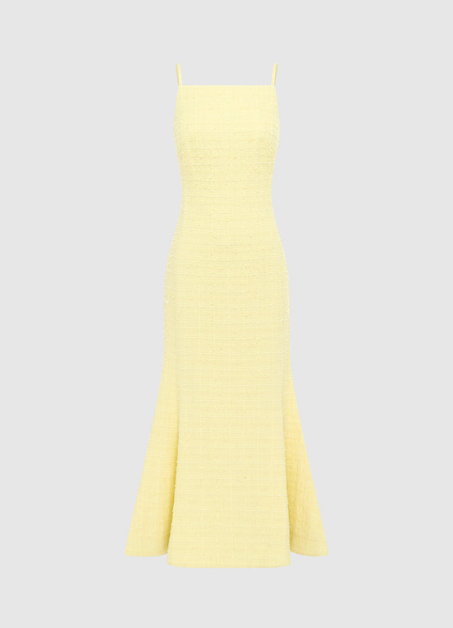Exclusive LEO LIN Regina Tweed Midi Dress - Sorbet Yellow