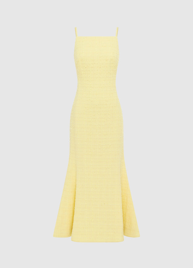 Exclusive LEO LIN Regina Tweed Midi Dress - Sorbet Yellow