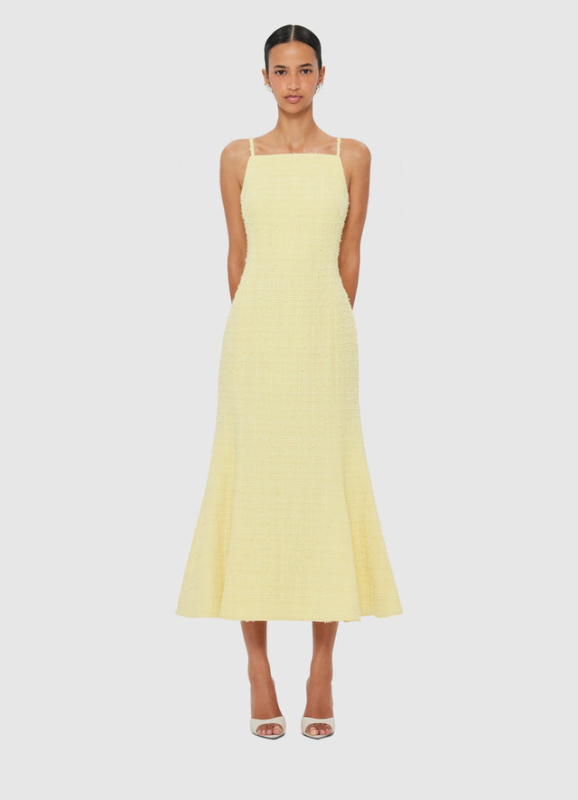 Exclusive LEO LIN Regina Tweed Midi Dress - Sorbet Yellow