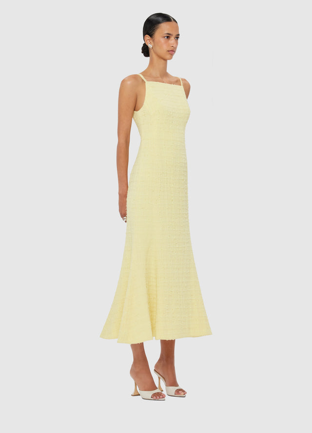 Exclusive LEO LIN Regina Tweed Midi Dress - Sorbet Yellow
