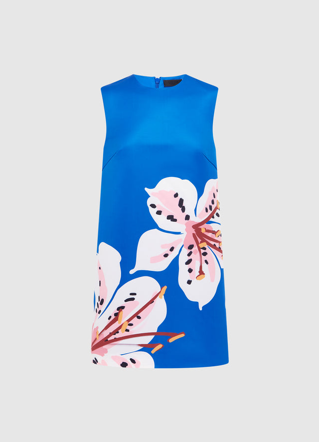 Exclusive LEO LIN Yvonne Mini Dress - Lily Print in Cobalt
