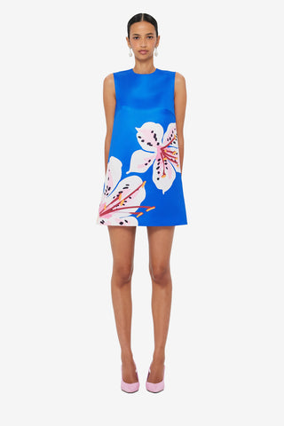Yvonne Mini Dress - Lily Print in Cobalt