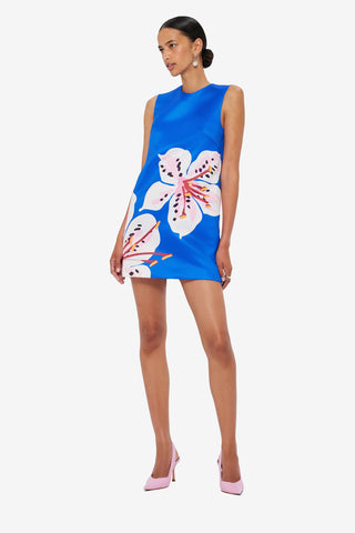 Yvonne Mini Dress - Lily Print in Cobalt