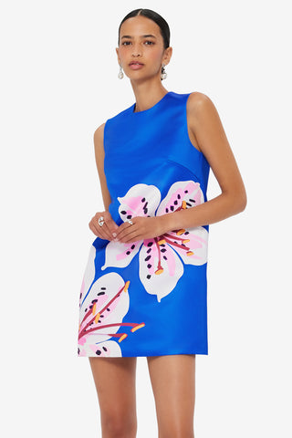 Yvonne Mini Dress - Lily Print in Cobalt