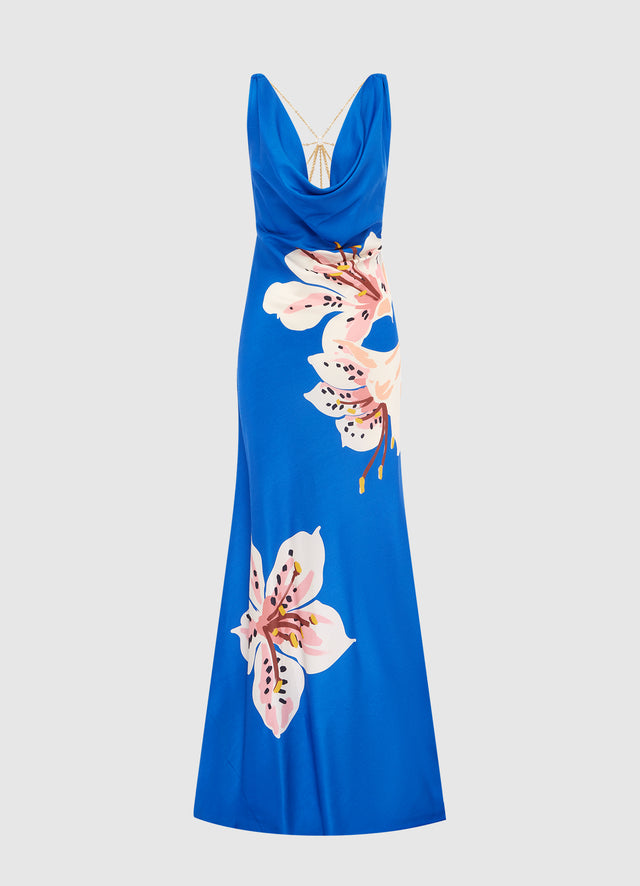 Exclusive LEO LIN Imogen Gown - Lily Print in Cobalt