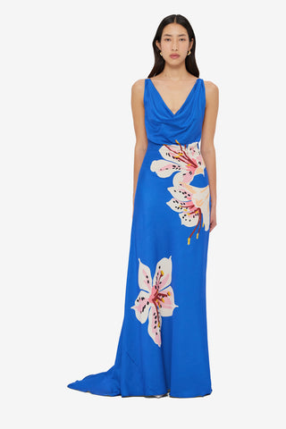 Imogen Gown - Lily Print in Cobalt