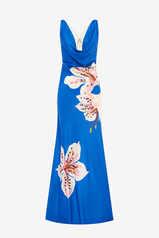 Exclusive LEO LIN Imogen Gown - Lily Print in Cobalt