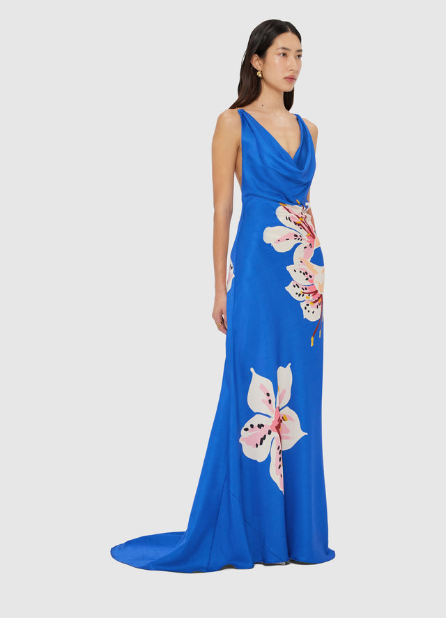 Exclusive LEO LIN Imogen Gown - Lily Print in Cobalt