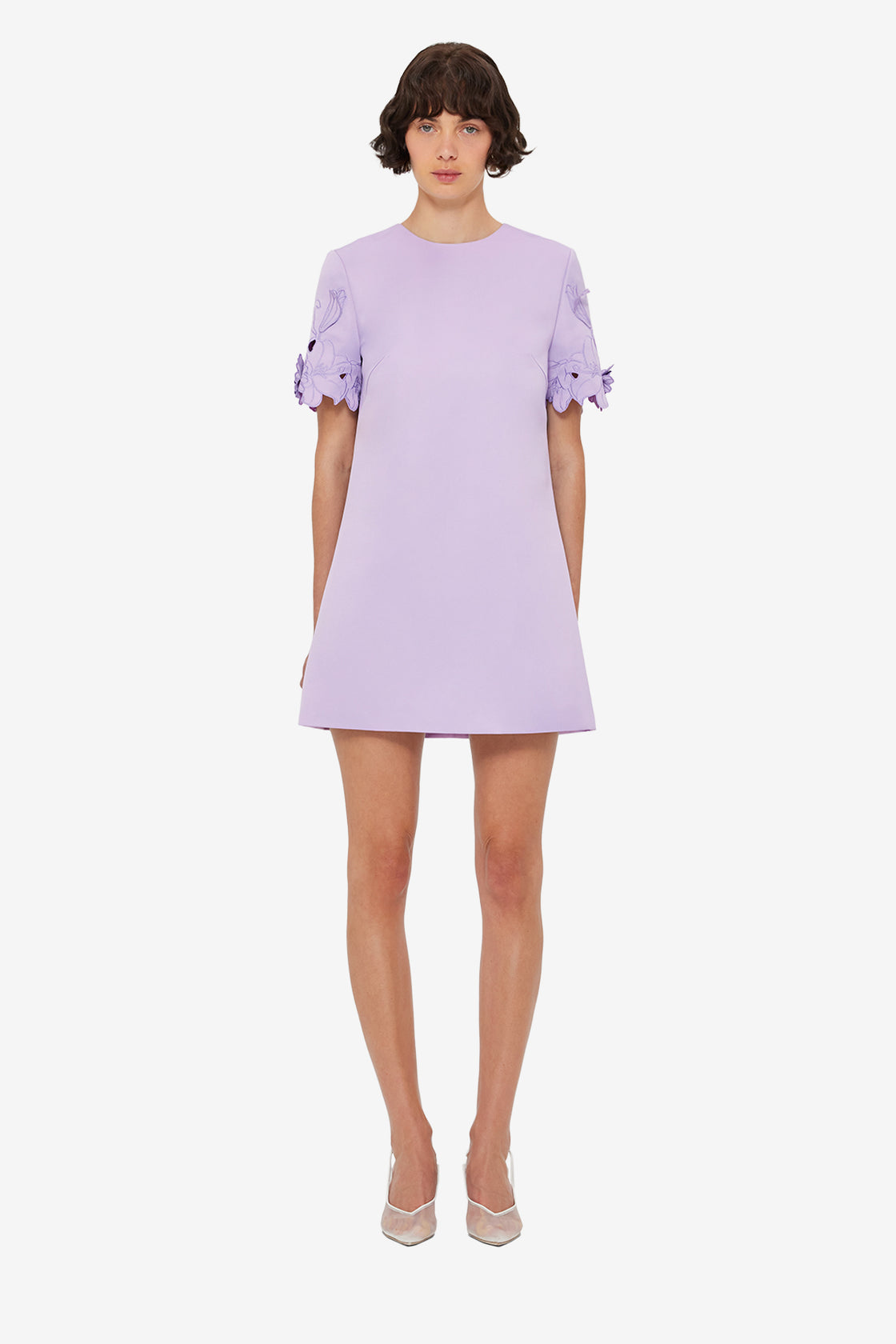 Aurie Appliqué Short Sleeve Mini Dress - Lilac