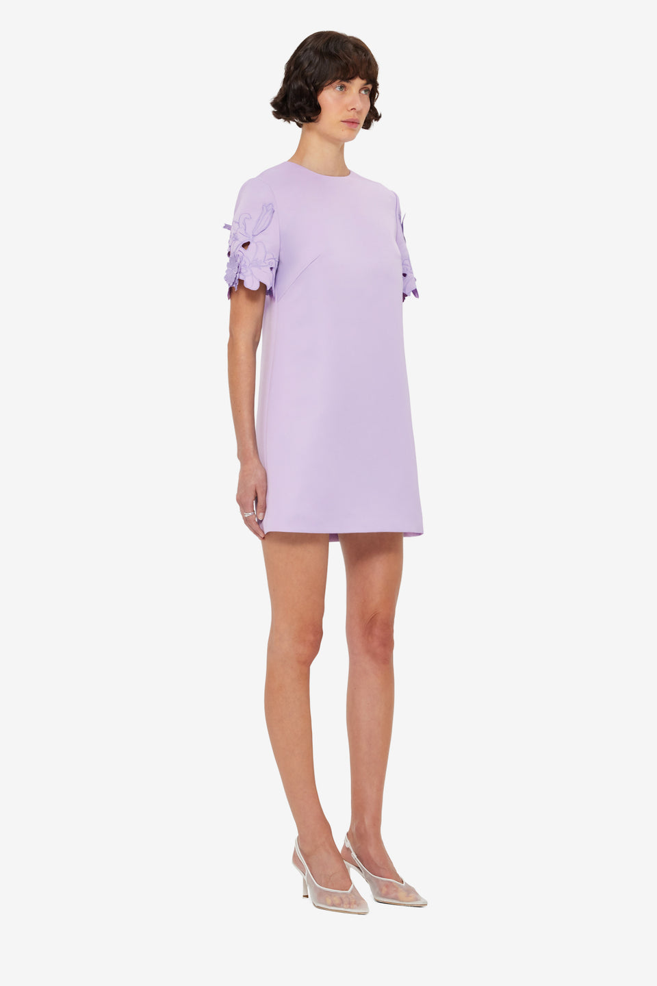 Aurie Appliqué Short Sleeve Mini Dress - Lilac