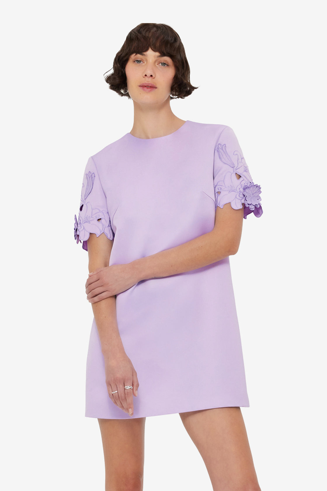Aurie Appliqué Short Sleeve Mini Dress - Lilac