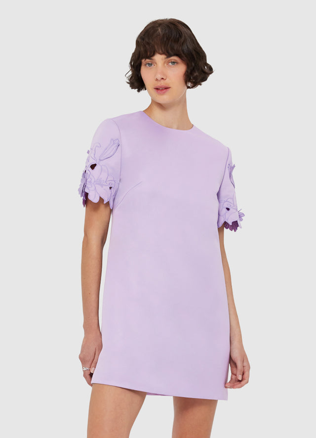 Exclusive LEO LIN Aurie Applique Short Sleeve Mini Dress - Lilac