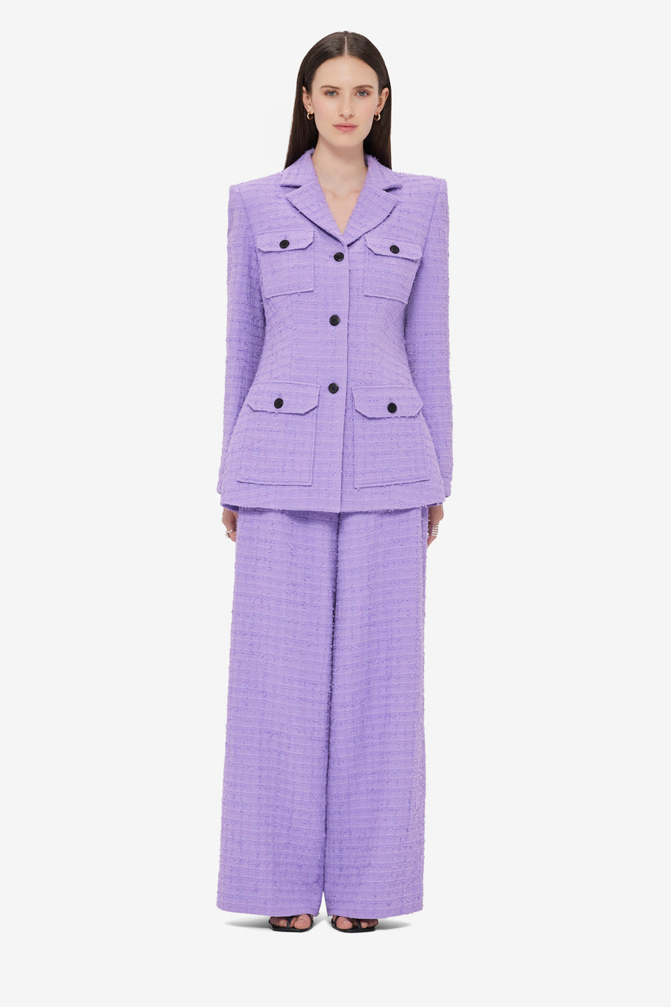 Edith Tweed Pocket Blazer - Violet