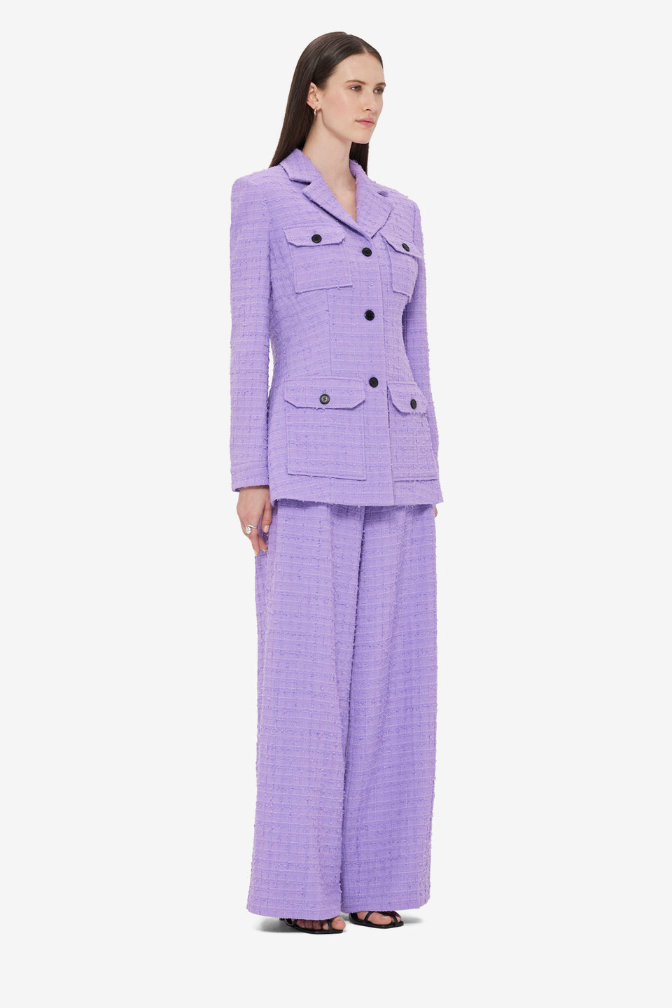 Edith Tweed Pocket Blazer - Violet